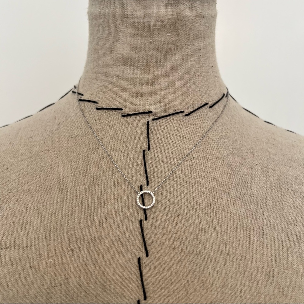 CZ cubic zirconia Halo circle sterling silver necklace